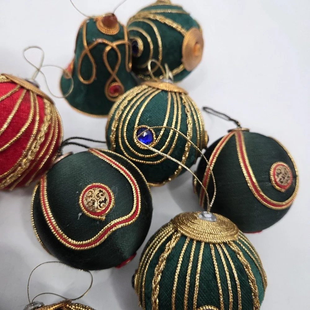 Vintage Large Blue Red Green Satin Gold Christmas Tree Ornament Ball Decoration